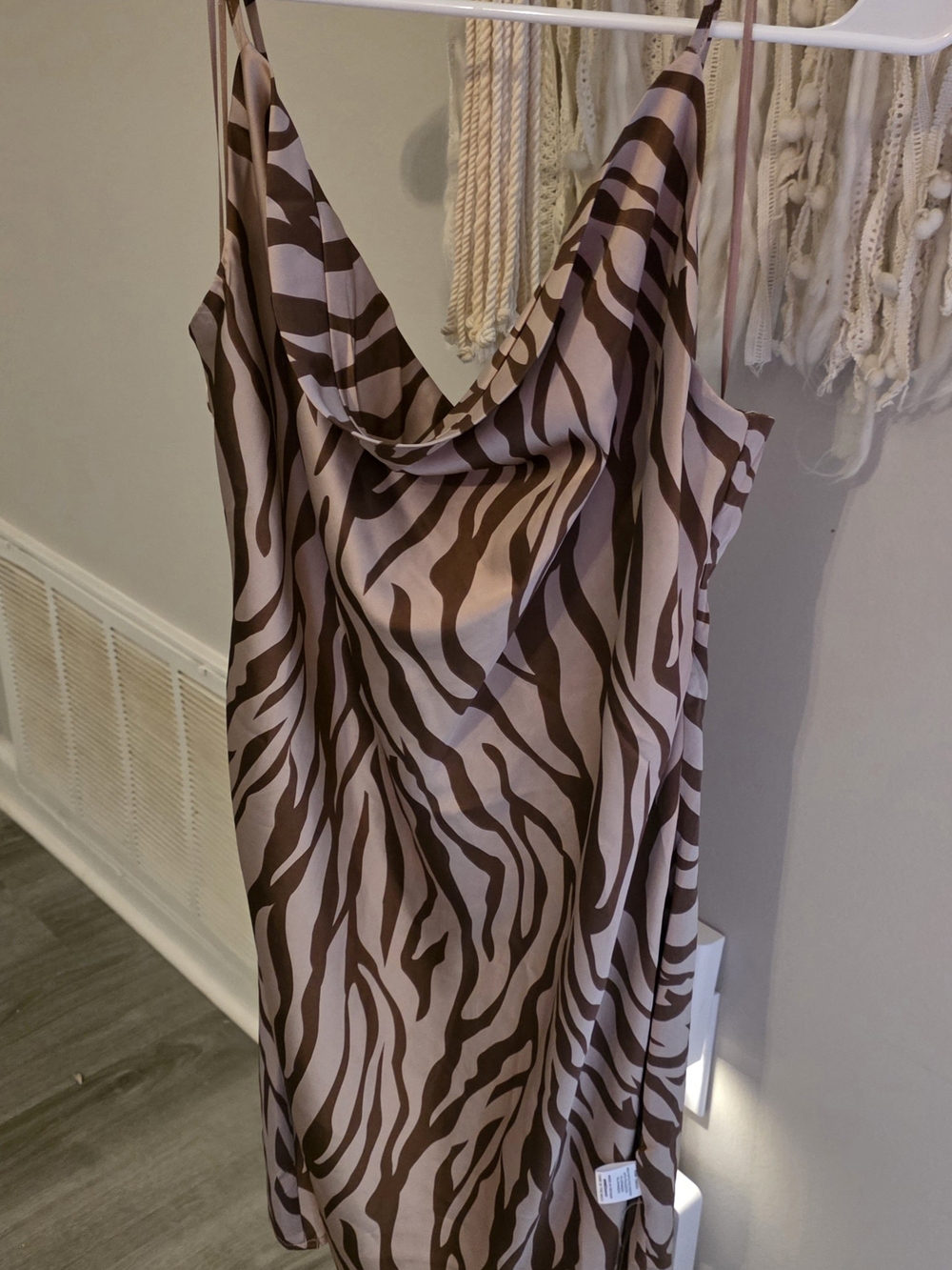 Love Tree Brown & Cream Zebra-Print Slip Midi Dress